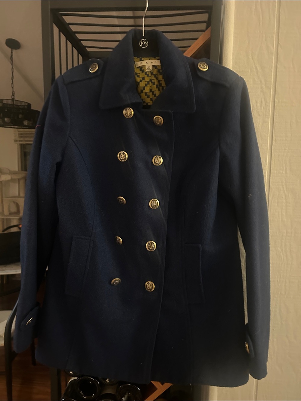 CAbi Navy Double-Breasted Peacoat with Gold Buttons
